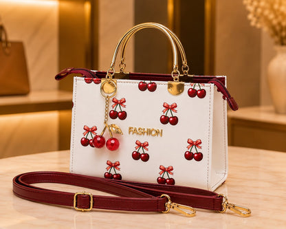 Cherry Print Top Handle Handbag for Women