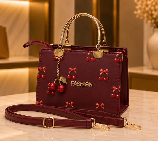 Cherry Print Top Handle Handbag for Women