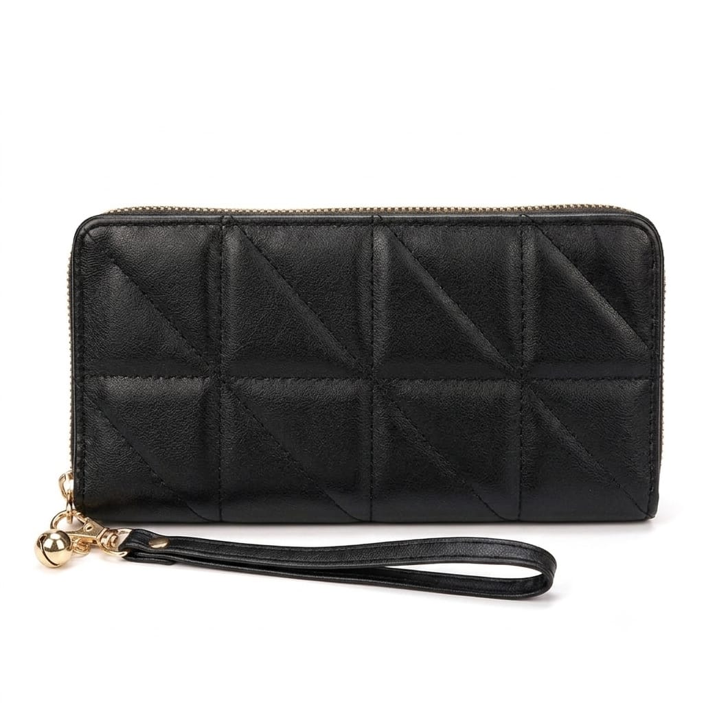 Quilted Geometric Zip-Around Wristlet Wallet
