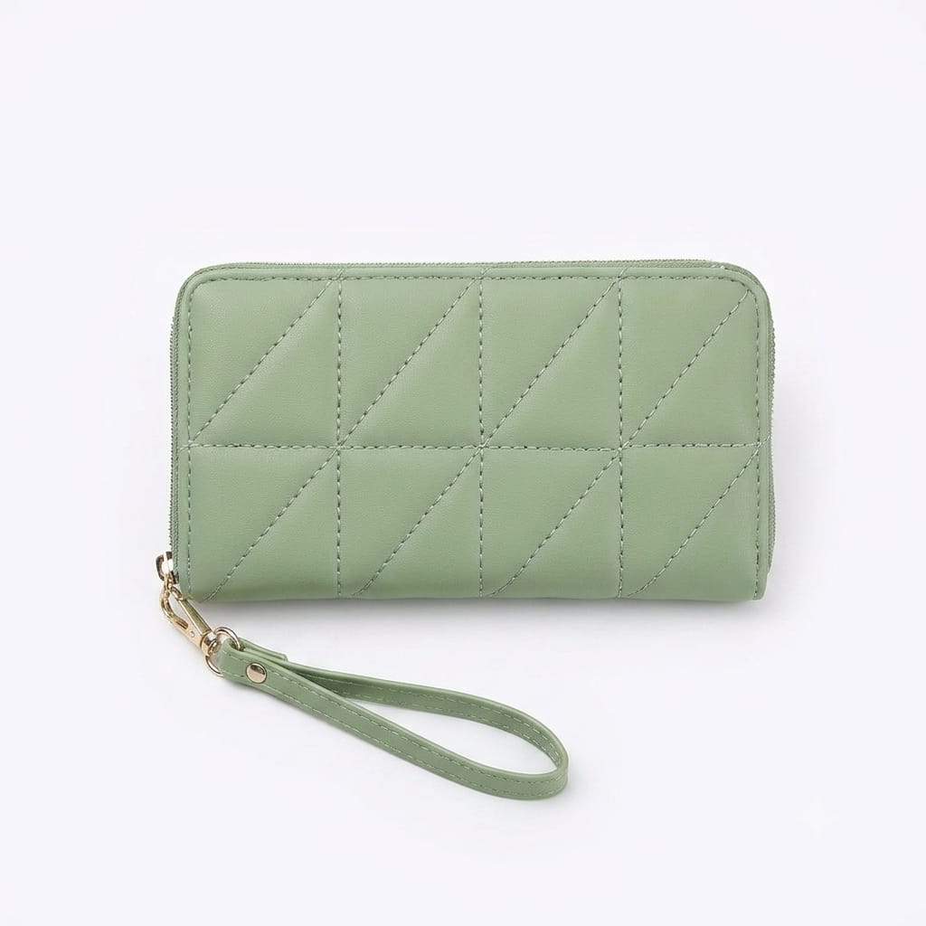 Quilted Geometric Zip-Around Wristlet Wallet